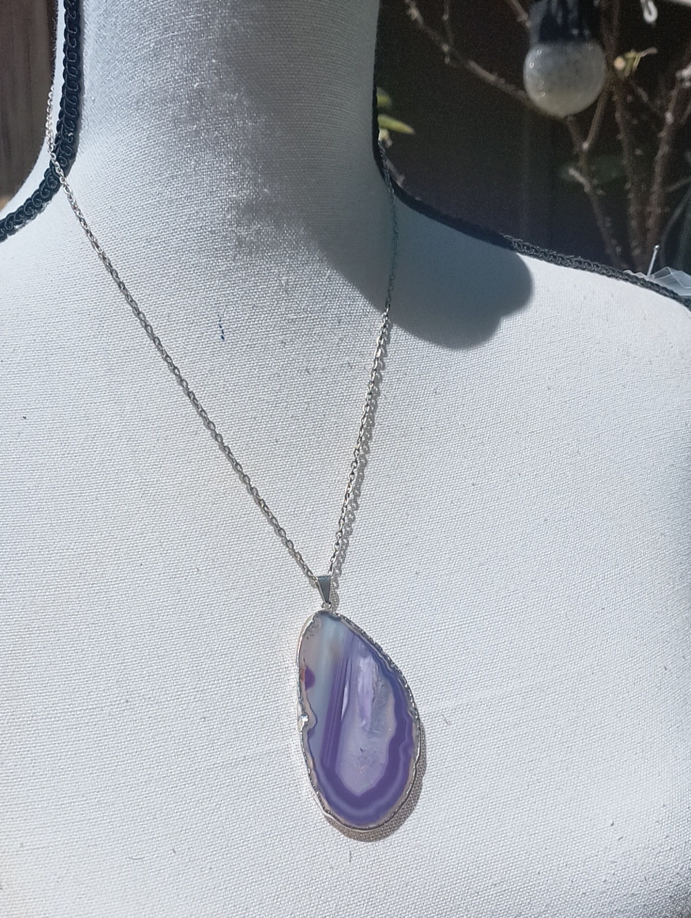 Sterling Silver Purple Agate Teardrop Pendant Necklace